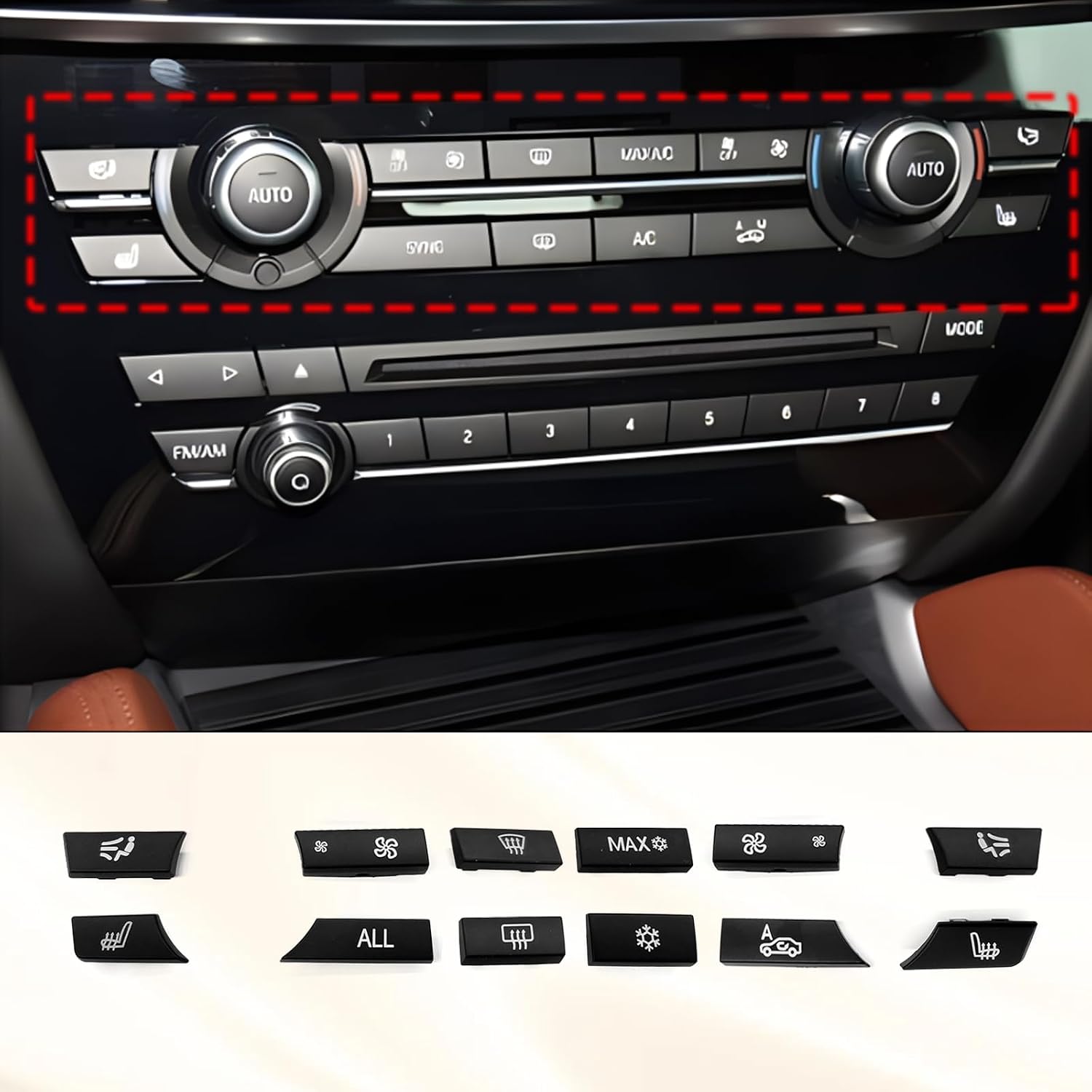 12PCS AC Buttons Climate Button Replacement A/C Heater Button Key Caps Switch Cover Repair Kit Compatible with BMW 5 6 7 F10 F01 F12 61319313923 931392