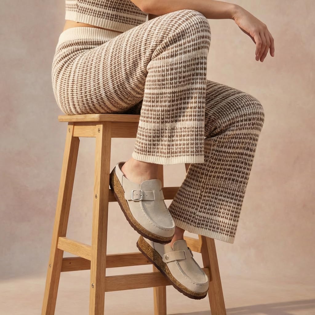 CUSHIONAIRE Hobby Genuine Leather Suede Mule Clogs for Women with Buckle Strap and Cork Footbed, Supportive All-Day Comfort in Womens Shoes - Image 5