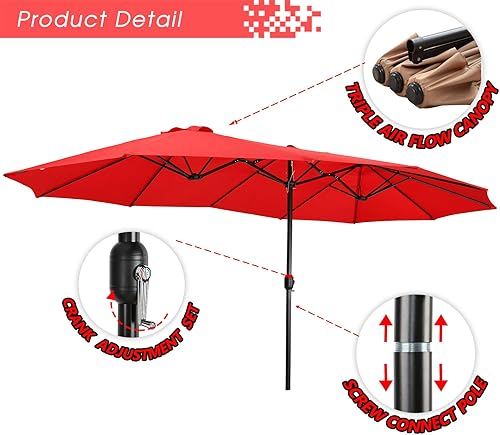 Miniatura 10 de Festival Depot paraguas de patio grande de 15.4ft al aire libre doble cara ventilación Sun Canopy Mercado paraguas con mango de aluminio manivela