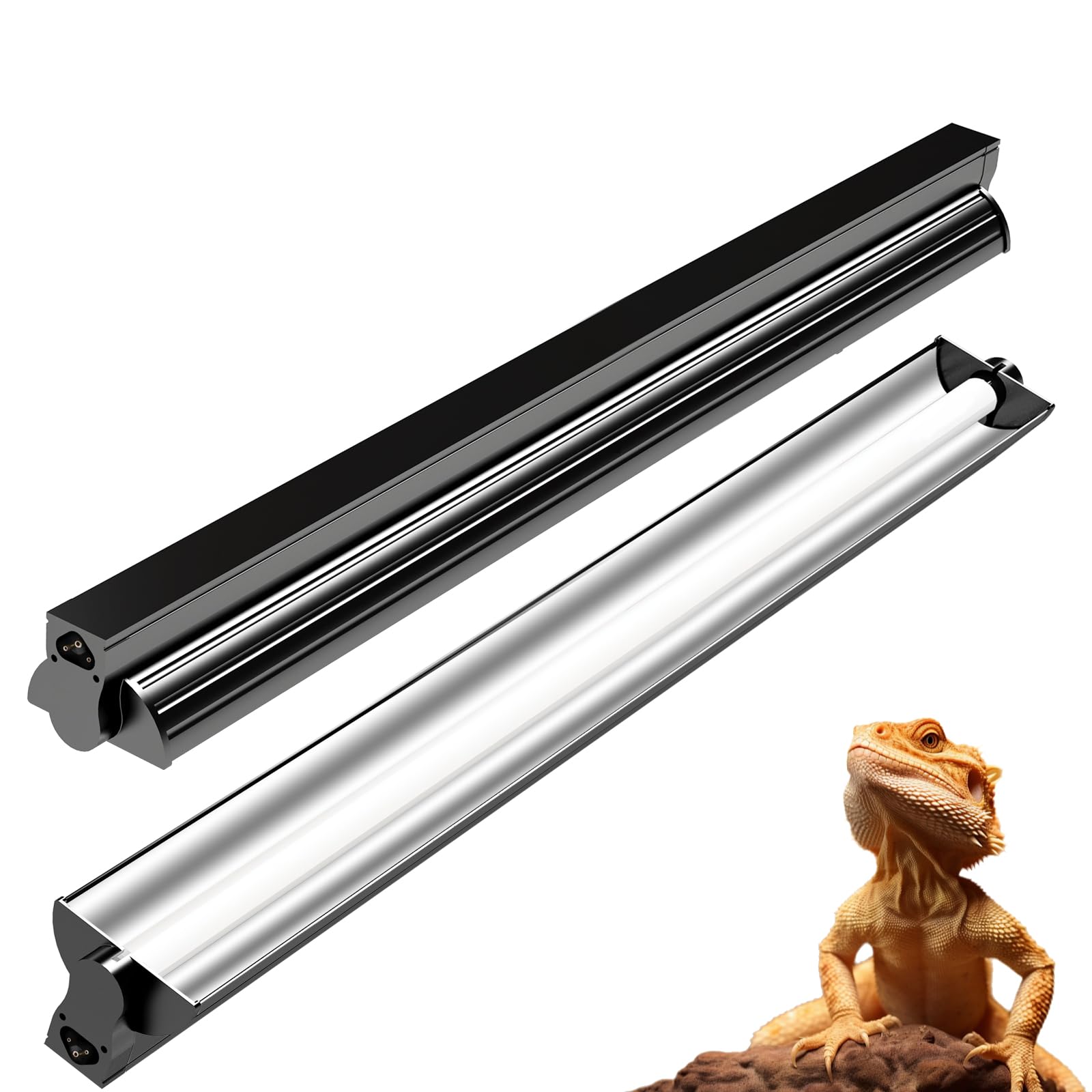 24W T5 UVB Reptile Light Fixture Combo Kit – 10.0 UVB Fluorescent Tube for Bearded Dragons, Lizards & Tortoises – UVA UVB Reptile Light, 22" Terrarium Hood (UVB 10.0-Desert, 22INCH-24W)