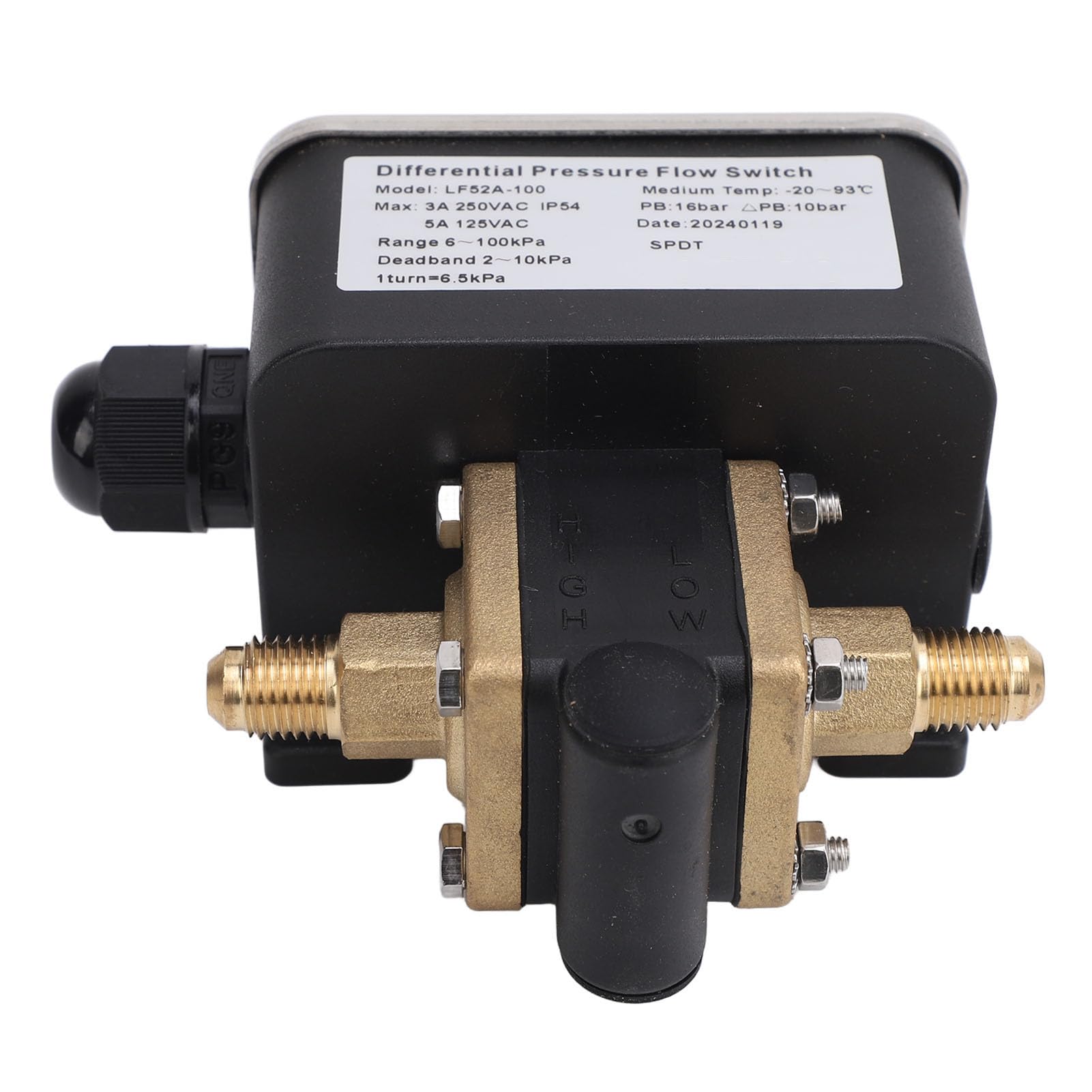 Jeanoko Commutateur de Débit à Pression Différentielle, Réglable 2 Fils 6-100kPa 125VAC 250VAC IP54, Pressostat Différentiel, pour Filtres à Eau Pompes échangeurs de Chaleur