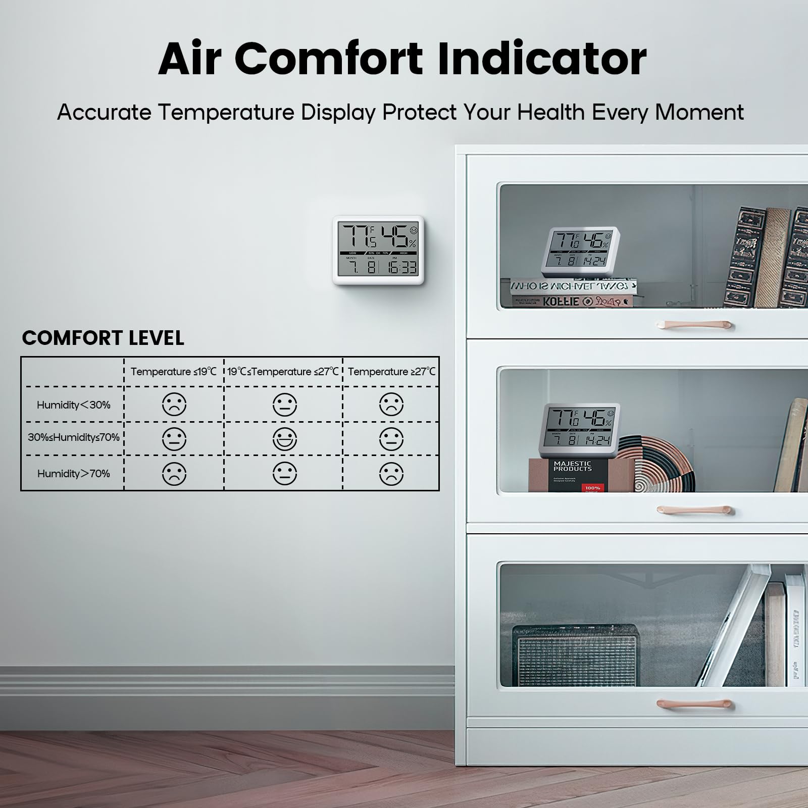 Deeyaple Small Digital Clock, New Upgrade Battery Powered Magnetic Clock Humidity Meter Thermometer High Accuracy Temp(?/?) Date 12/24H Display LCD Large Number Indoor Outdoor Travel White