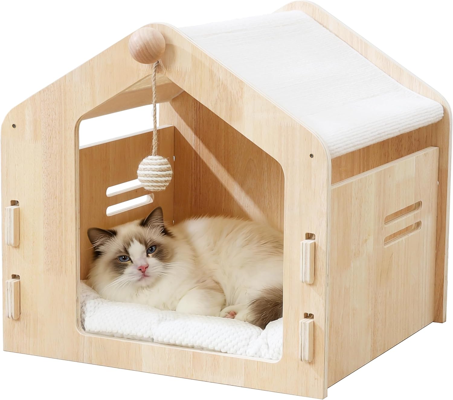 Spacious cat House，Enclosed cat Bed with a Padded Cotton pad and cat Ball，Easy to Assemble and Clean