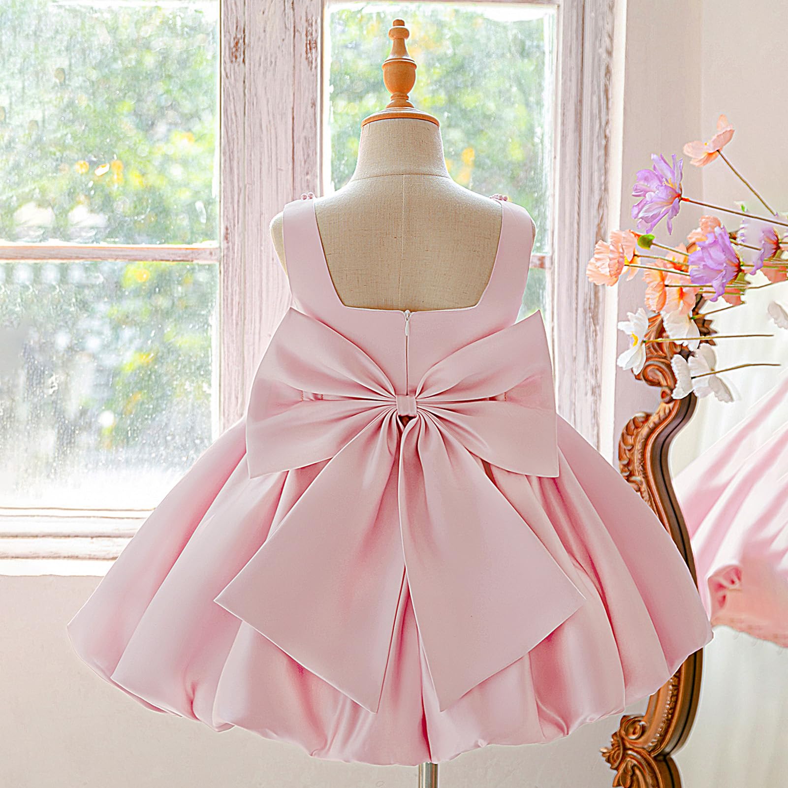 IBAKOM Blumenmädchenkleid Mädchen Elegant: Ärmellos Satinkleid Ballkleid für Kinder 4-8 Jahre - Festlich Prinzessinkleid für Hochzeit Geburtstag Party