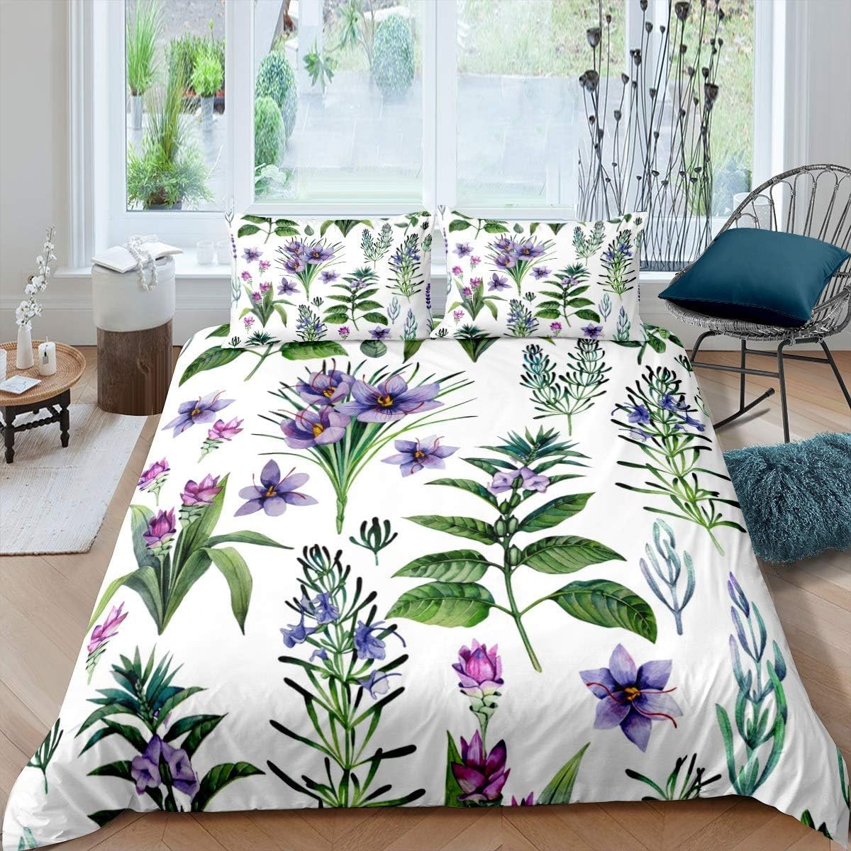 Housse de Couette 220x240 Fleurs Parure de Lit Microfibre Douce pour Adulte 2 Personnes
