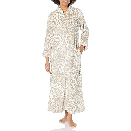 Natori Women's Plush Leopard Lounger Length 52", Sand Taupe, Medium