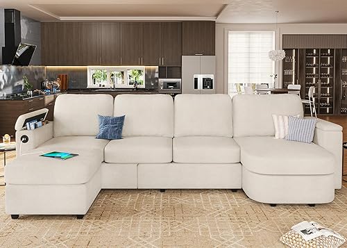 Miniatura 1 de SEDETA Sofá modular en forma de U de 120 pulgadas con asiento de almacenamiento, sofá convertible de felpilla con tumbonas reversibles, sofás