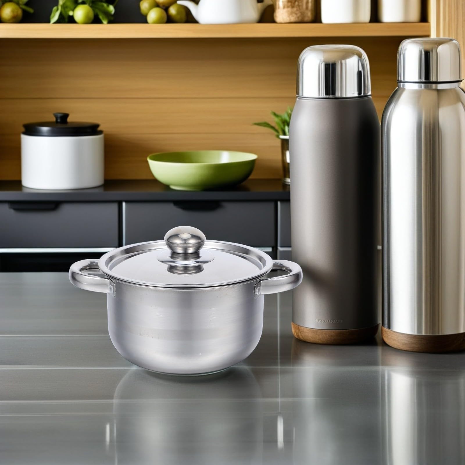 SUPVOX Set Pentole in Acciaio Inossidabile 10 Pezzi con Doppio Manico e Coperchio, Design Elegante e Moderno, Facile da Pulire, per Cucina e Ristorante