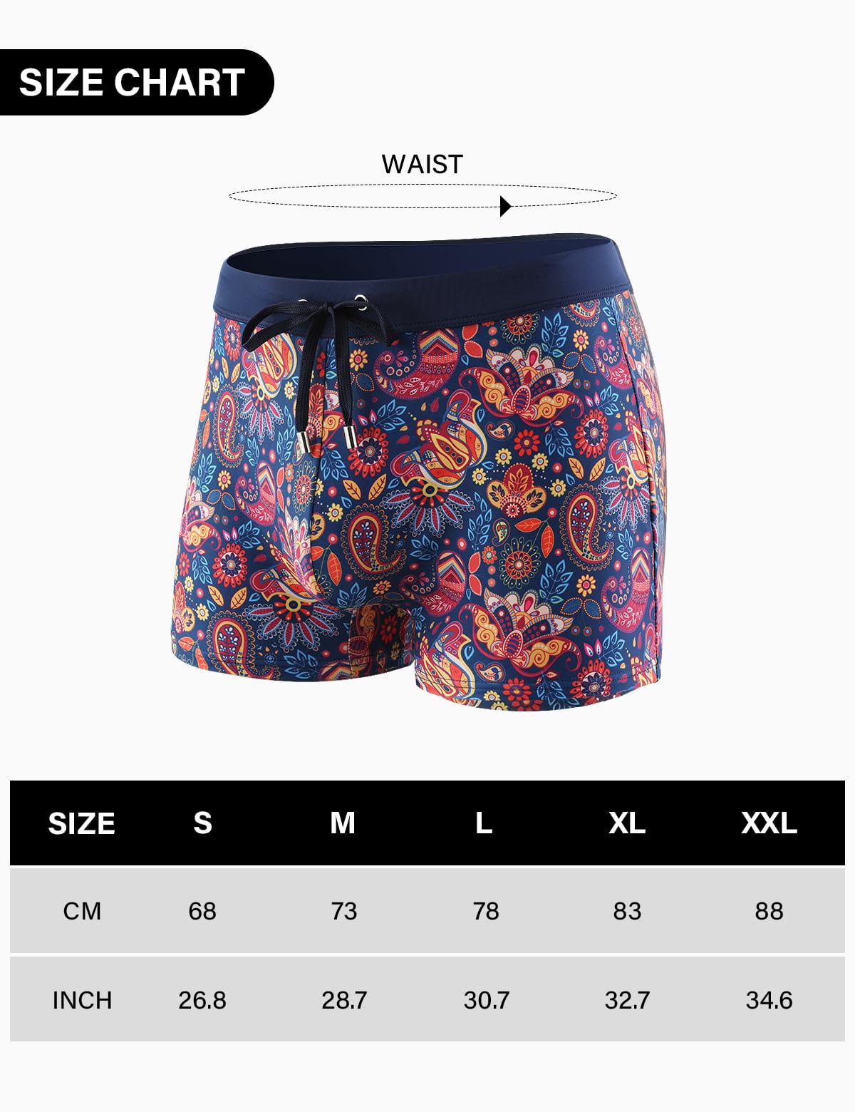 Casey Kevin Maillot de Bain Homme Boxer Short de Bain Moulants Imprimés Piscine à Séchage Rapide avec Cordon de Serrage Réglable