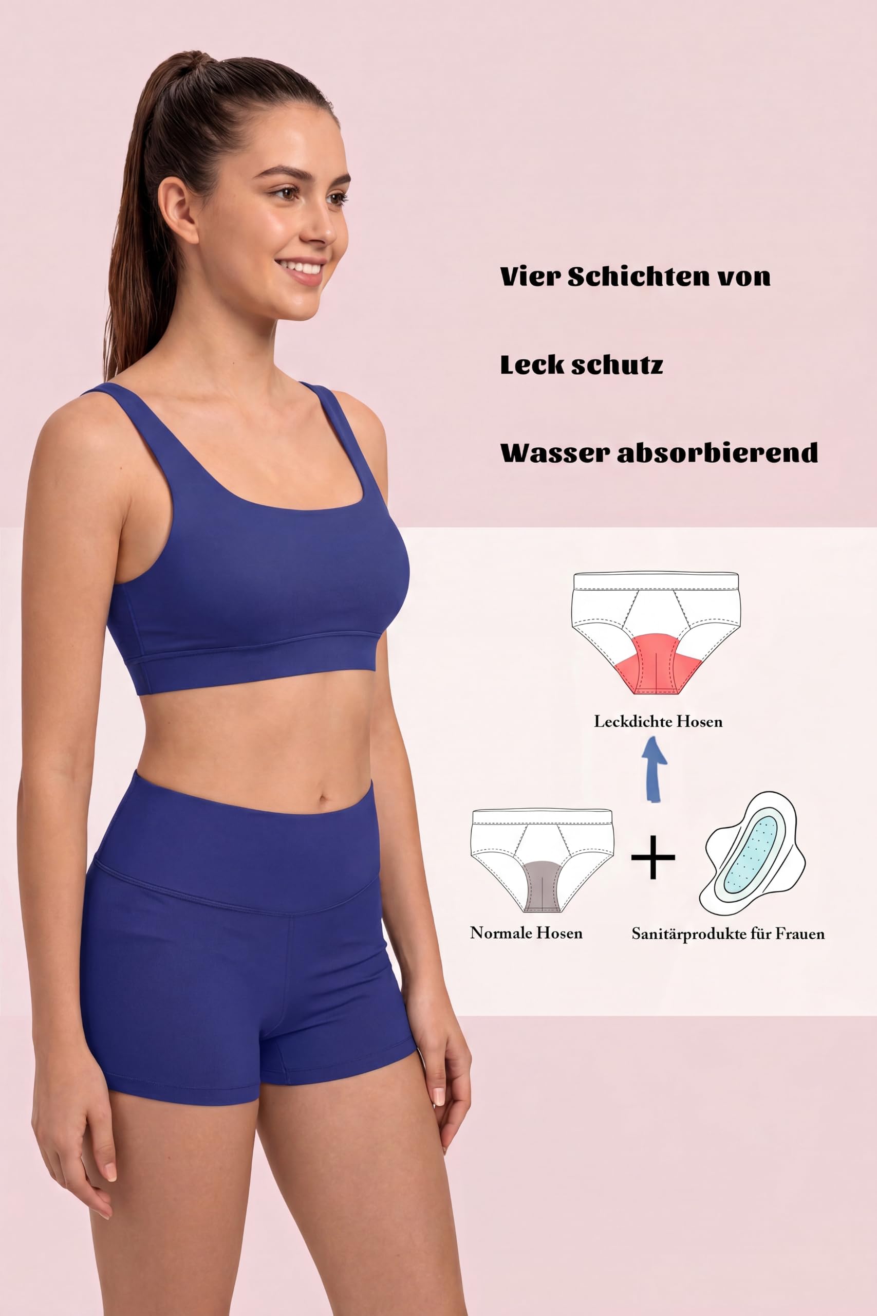 Perioden Bikini Set 2-teilig mit High Waist Shorts für Damen | Menstruationsschutz im Zwickel, breite Träger, herausnehmbare Pads, elastischer Sitz, weiches Material, Pool, Strand