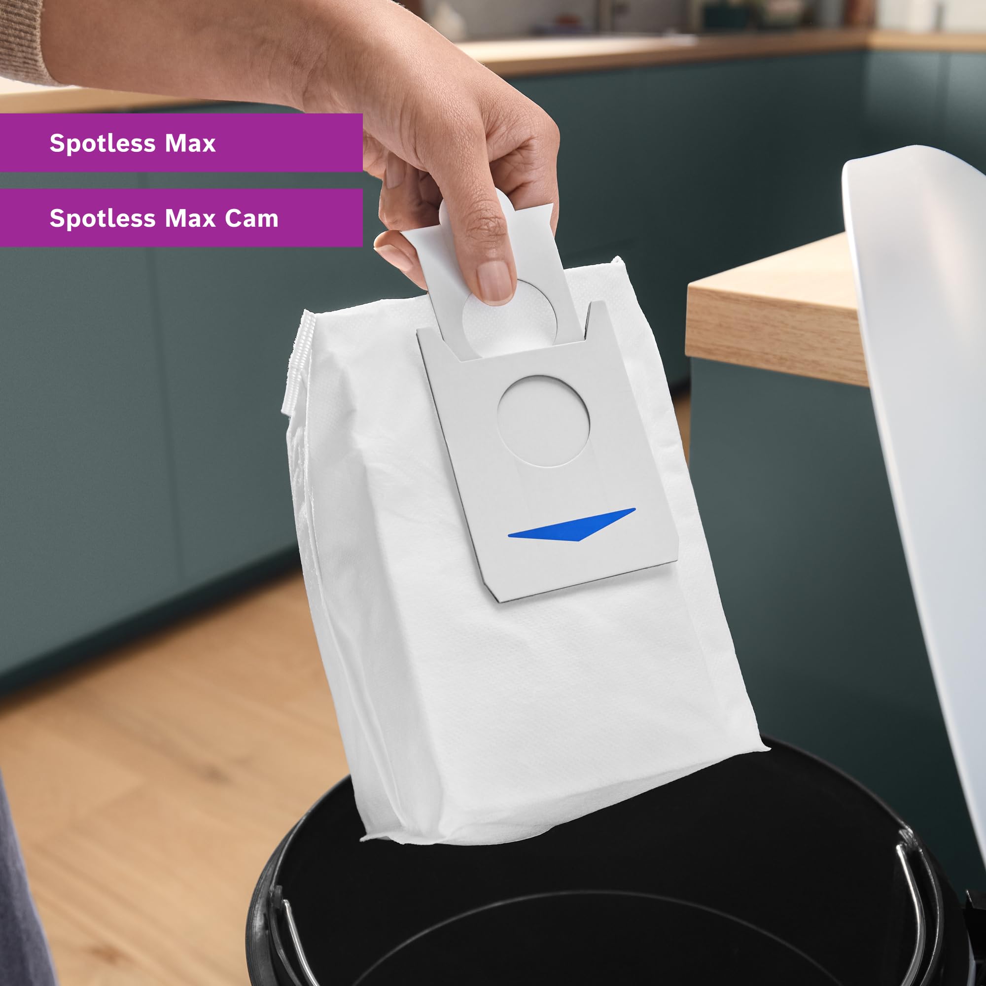 Bosch Antybakteryjny worek na kurz BHZRDBAB do robota sprzątającego Spotless Max, higieniczna filtracja, wychwytywanie drobnego kurzu i alergenów, kontrola zapachów, łatwa konserwacja