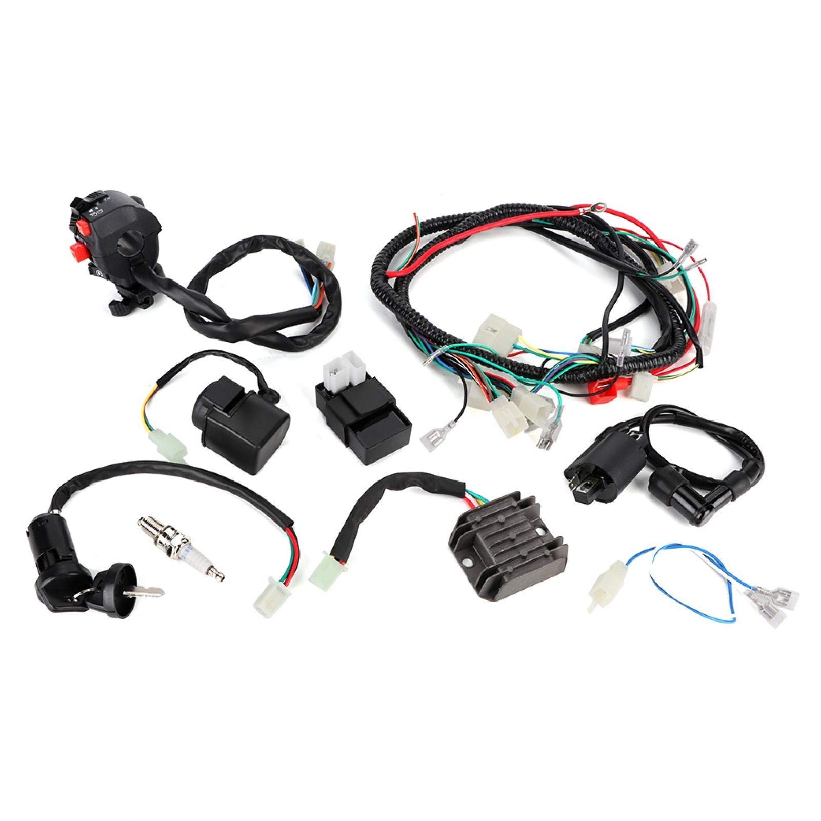 Kit Completo di Cablaggio Quadruplo Kit di Cablaggio Elettrico ATV con Relè Solenoide Interruttore di Accensione CDI per Quad ATV 200-300cc