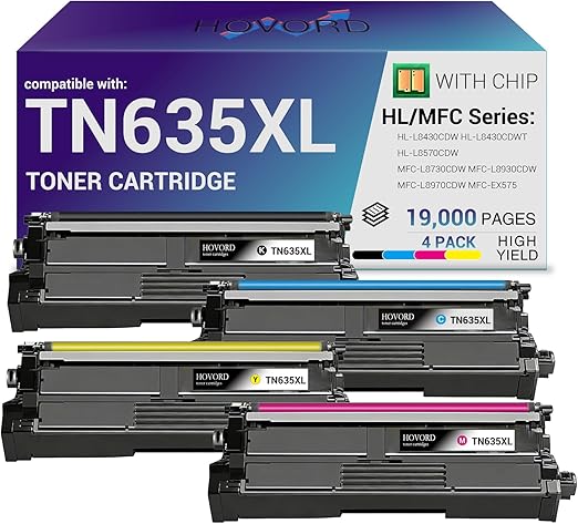 TN635XL Toner Cartridge Replacement for Brother Compatible with 635XL for HL-L8430CDW HL-L8570CDW MFC-L8730CDW MFC-L8930CDW MFC-L8970CDW MFC-EX575 Color LaserJet Printer 4-Pack High Yield