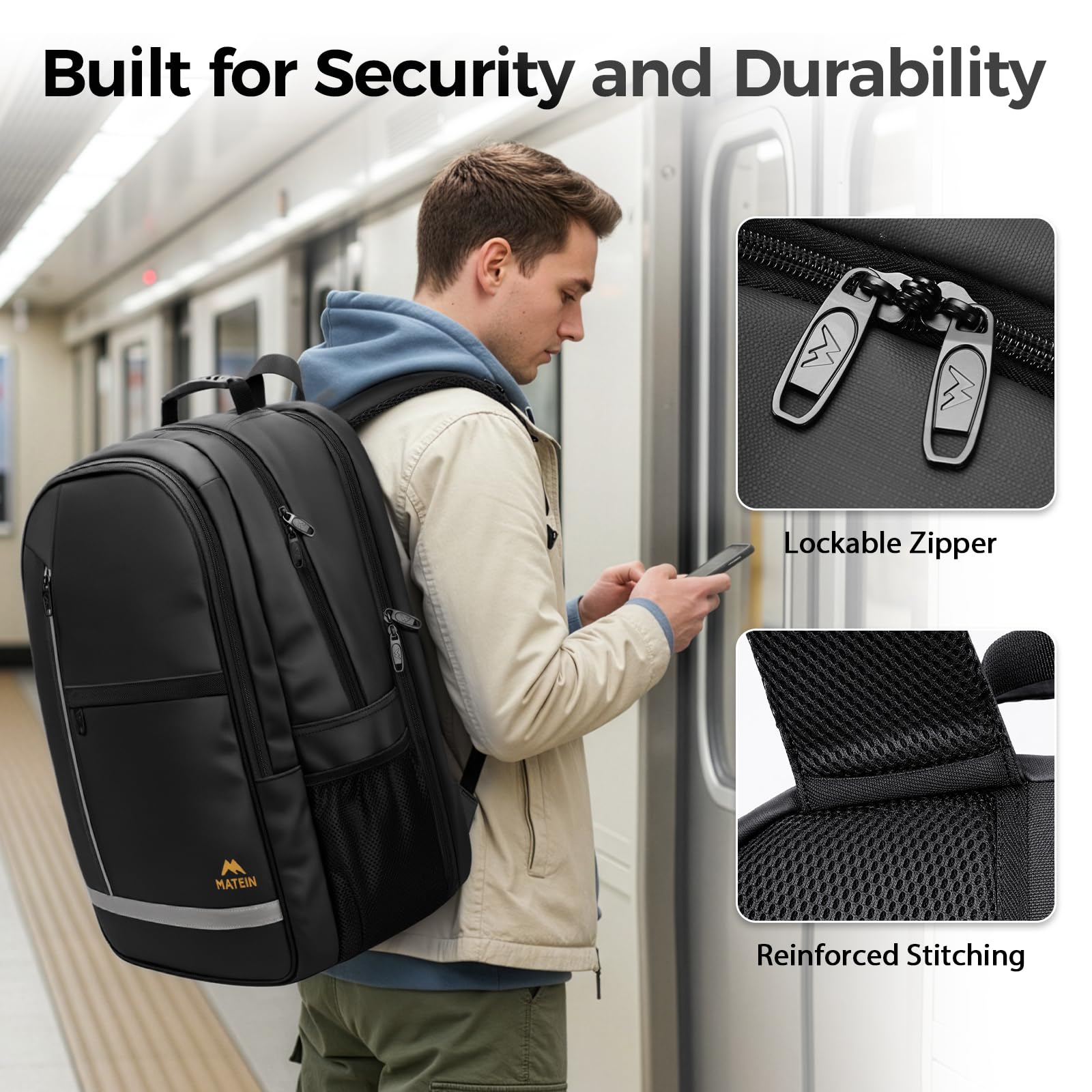 MATEIN Extra Large Backpack 55L, Work Backpack, Laptop Rucksack for Men Work, Large Rucksack with TSA Laptop Compartment, Spacious Capacity Fit for Office, Business Travel, Daily Use, Black — view 7
