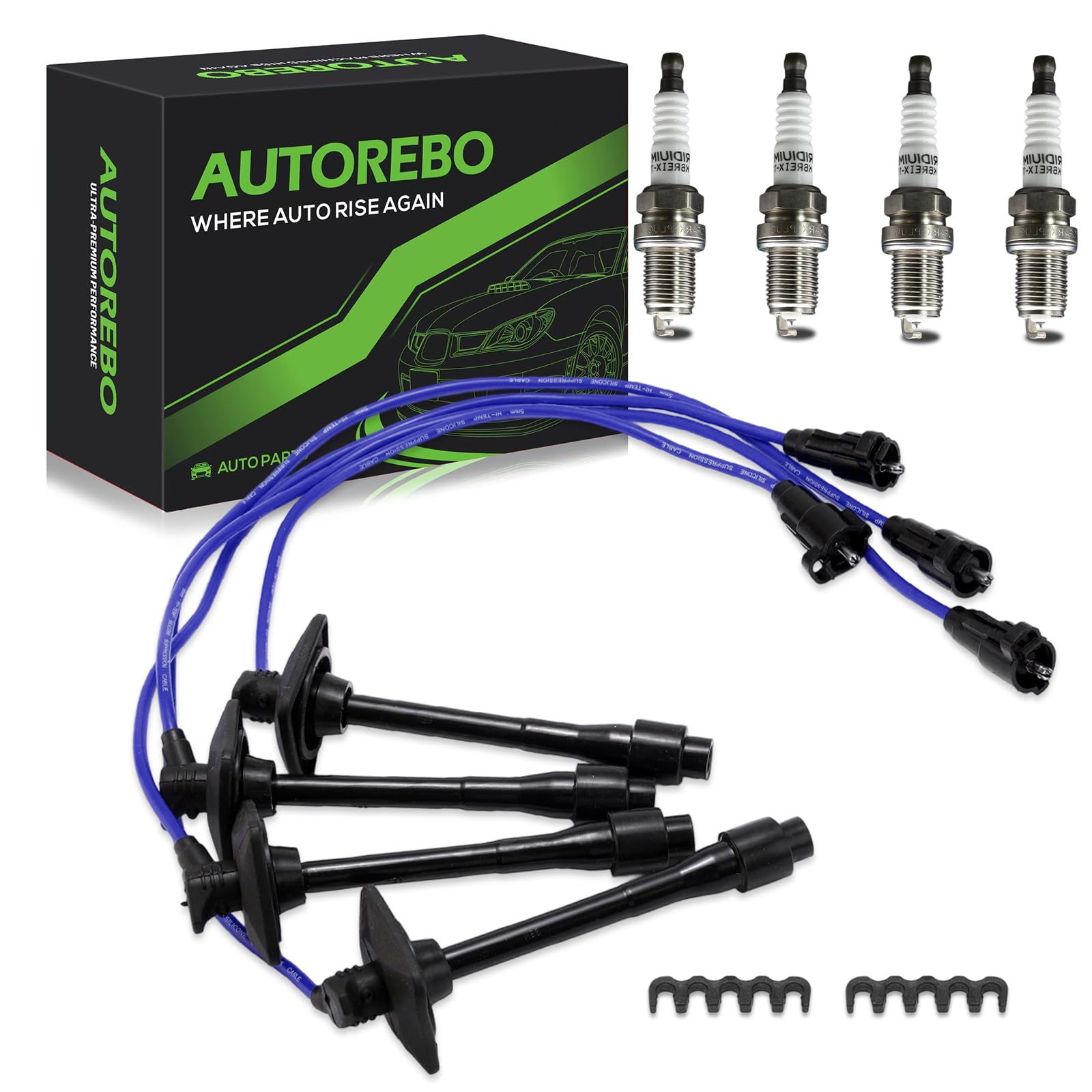 Photo 1 of Set of 4 PCS Ignition Spark Plug Wires 90919-22400 RC-TE58 8916 & 4 Iridium Spark Plugs Set Compatible with Toyota Camry Solara RAV4 - L4 2.0L/2.2L,1997 1998 1999 2000 2001# 0080-91110 90919-22386