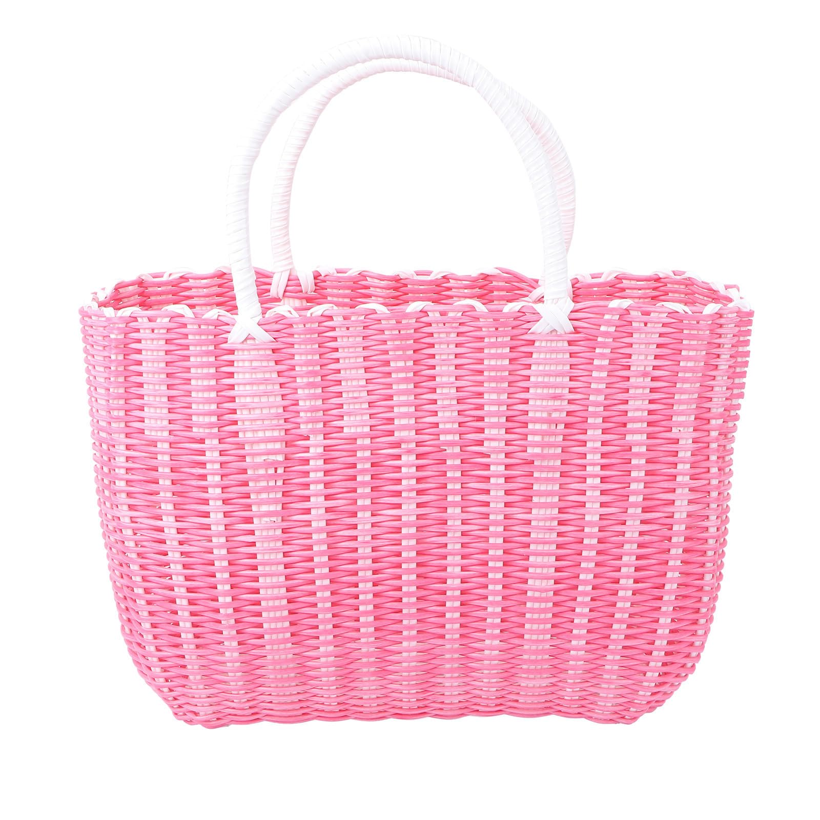 CHICAMPERA Plastic Woven Hand Basket Compact Shopping Basket with Handle Large Capacity Portable Home Storage for Vegetables and Bathroom Toiletries