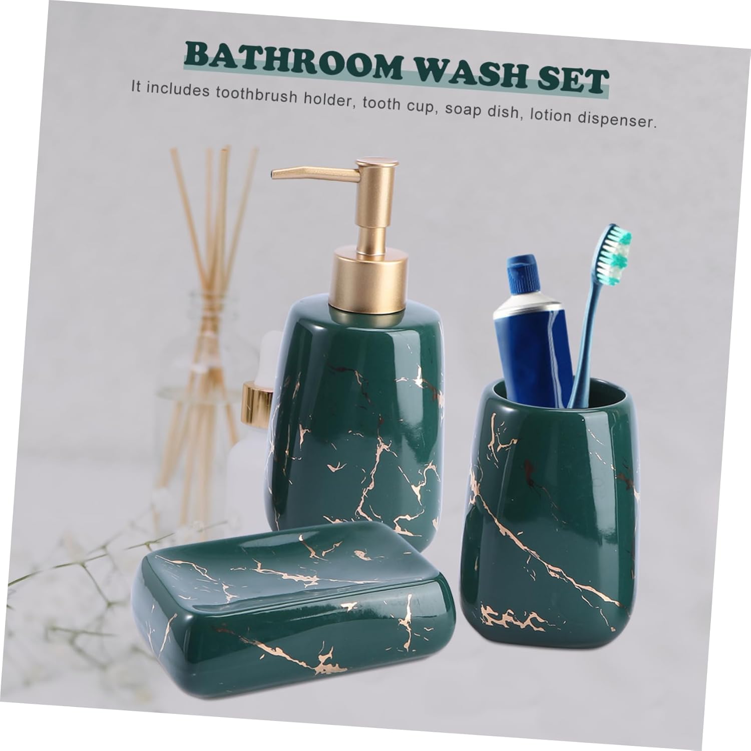 3pcs Marble Bathroom Accessories with Toothbrush Cup Soap Dispenser Soap Dish Elegant Wash Cup Organizer for Bathroom Sanitary Storage and Tidy Countertop