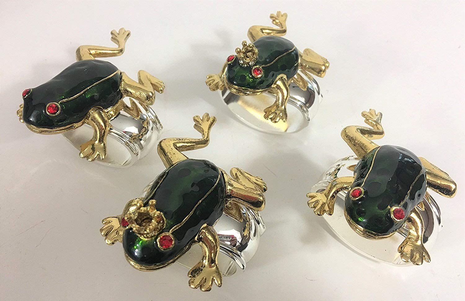 Turnwald Frog Prince Napkin Ring Holder Set 4 Enamel Jewels Crown