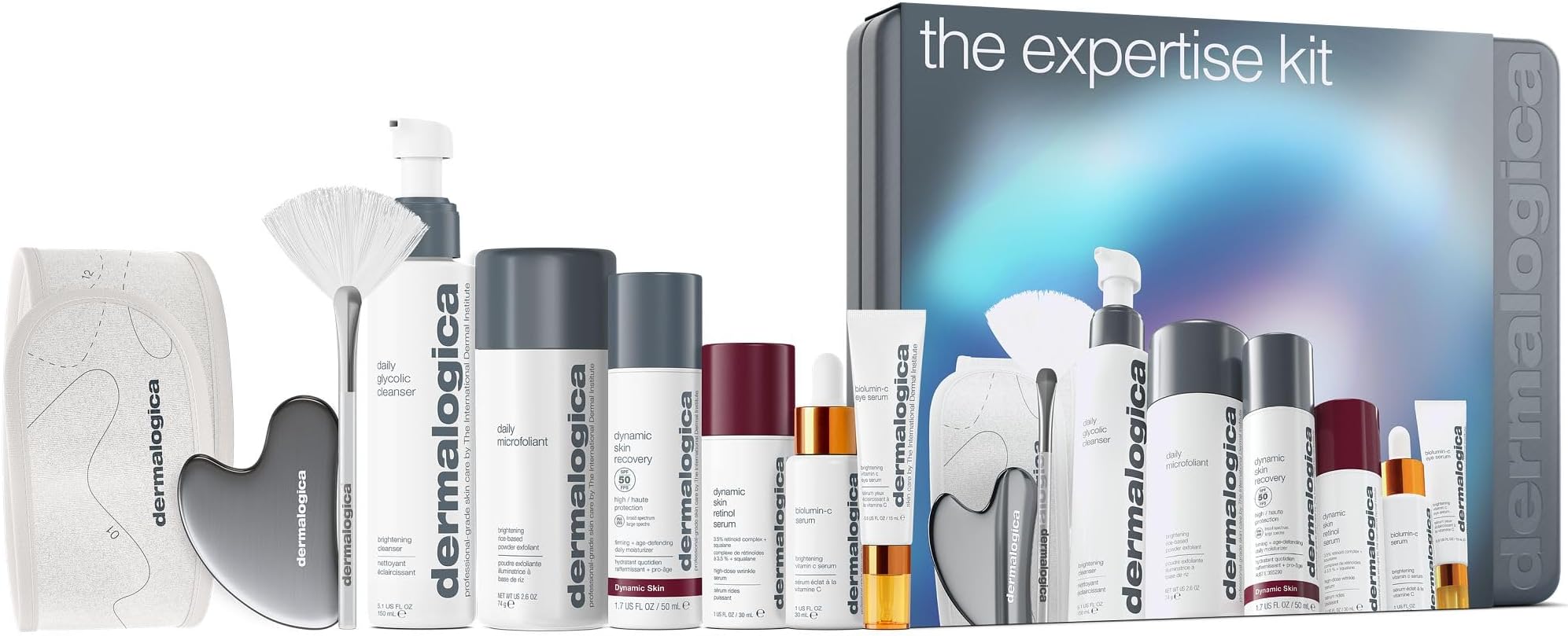 Dermalogica Expertise Kit, Holiday Gift Skincare Set Contains 6 Pieces of Full Size Products with Gua Sha, Fan Brush, and Head Band
