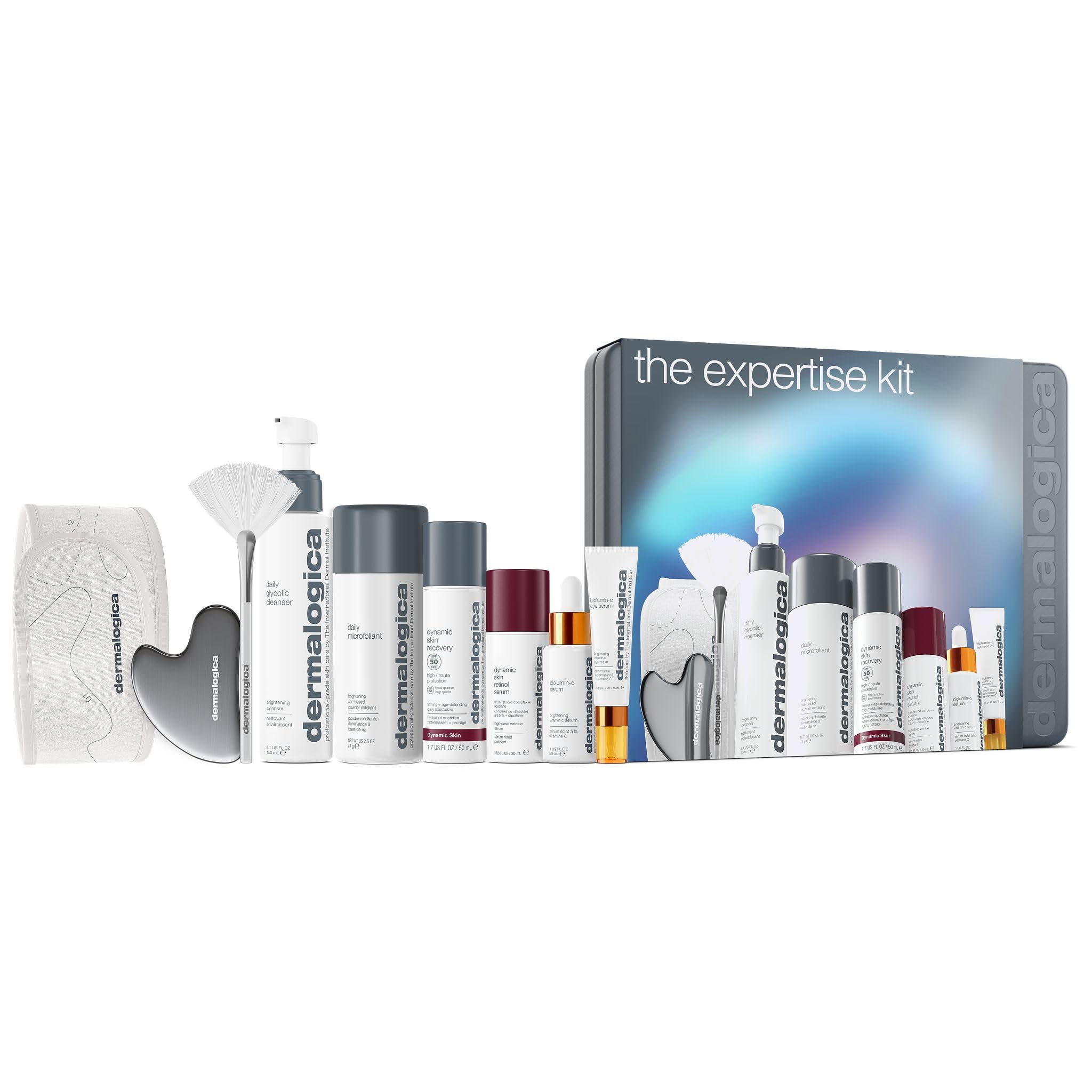 DermalogicaExpertise Kit, Holiday Gift Skincare Set Contains 6 Pieces of Full Size Products with Gua Sha, Fan Brush, and Head Band