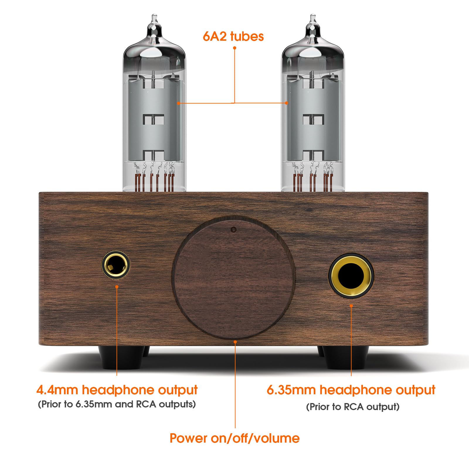 Douk Audio Mini lampowy wzmacniacz słuchawkowy Desktop Stereo Audio przedwzmacniacz z gniazdem 4,4/6,35 mm (drewno orzecha włoskiego)