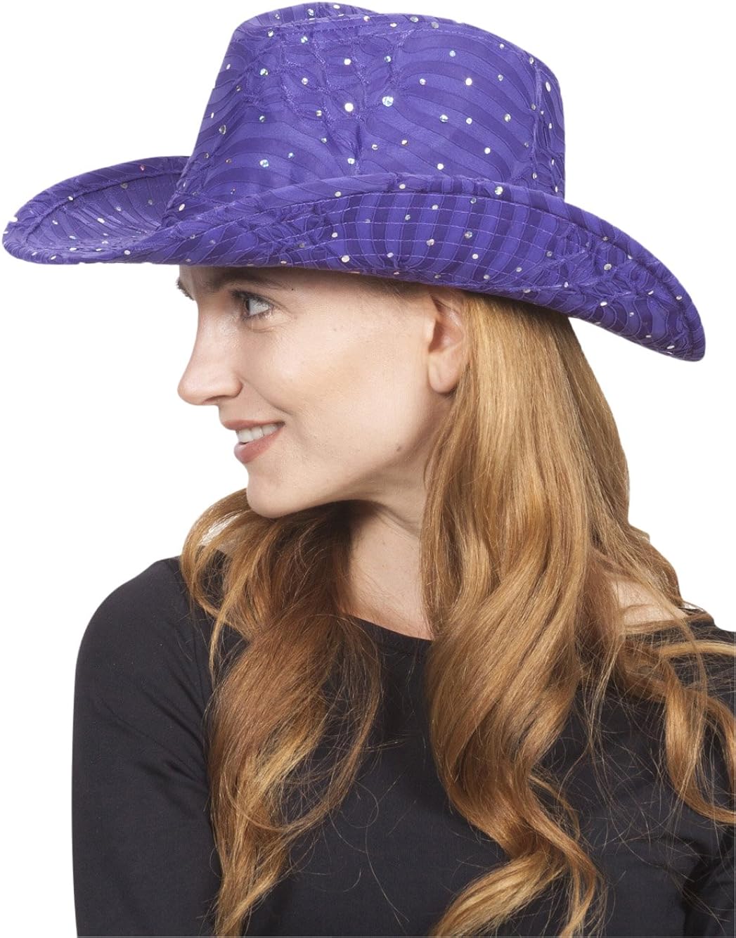 TopHeadwear Glitter Sequin Trim Cowboy Hat, Purple at  Women’s Clothing store