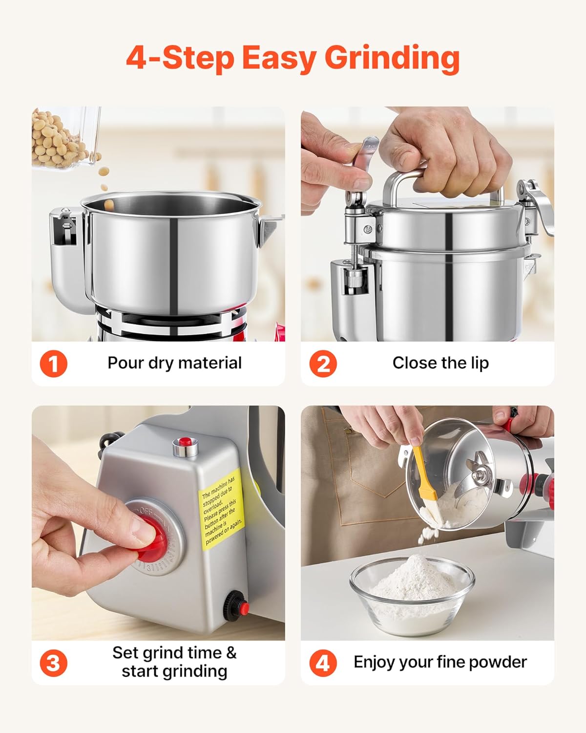 VEVOR 300g Electric Grain Mill Grinder, High Speed 1500W Commercial Spice Grinders, Stainless Steel Pulverizer Powder Machine, for Dry Grains Spices Cereals Coffee Corn Pepper, Swing Type