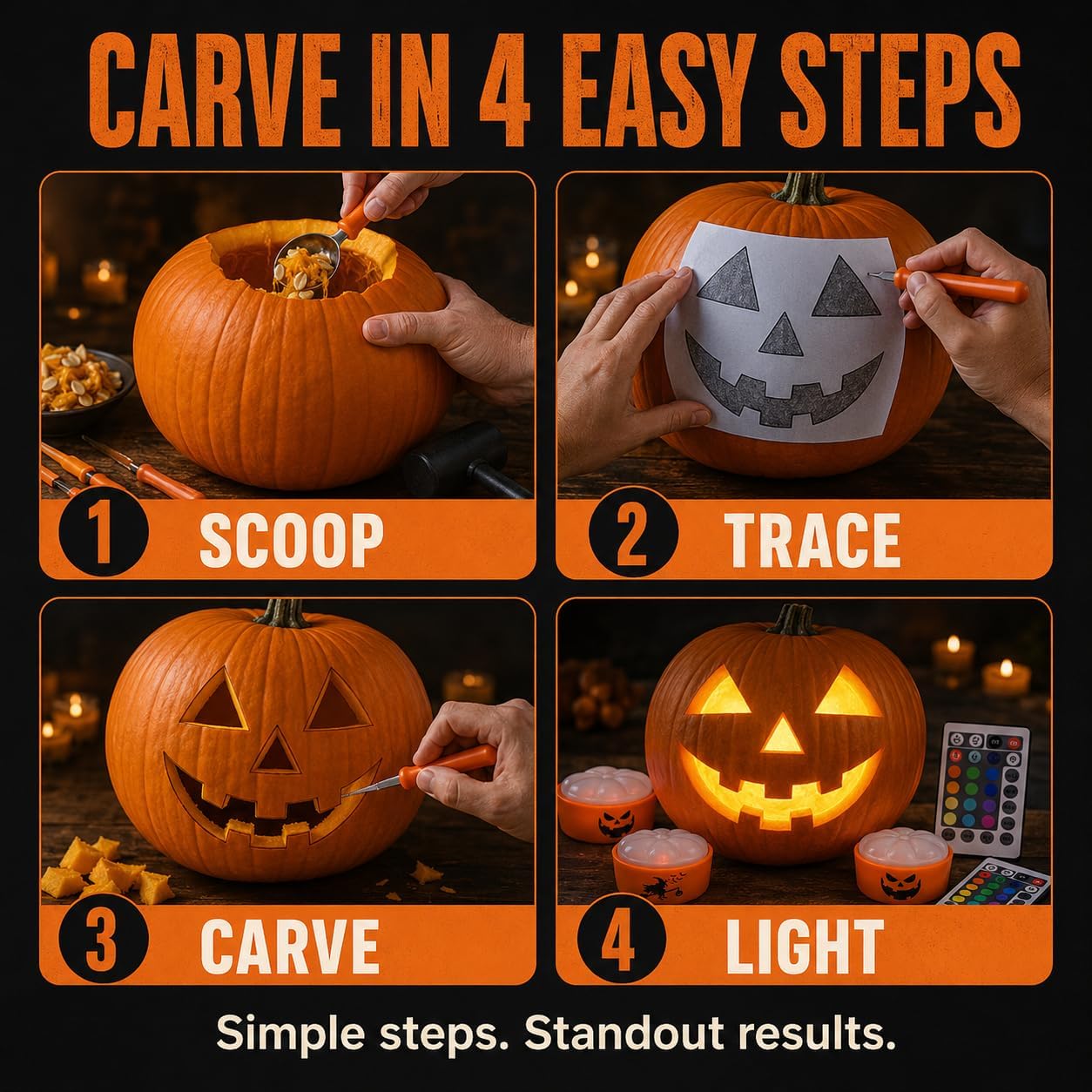 GIRLDREN 36-Piece Pumpkin Carving Kit with 16-Color LED Lights, Pumpkin Carving Tools Included Stainless Stencils, Halloween Decorations, DIY Pumpkin Decor Kit for Kids Adults Halloween Party