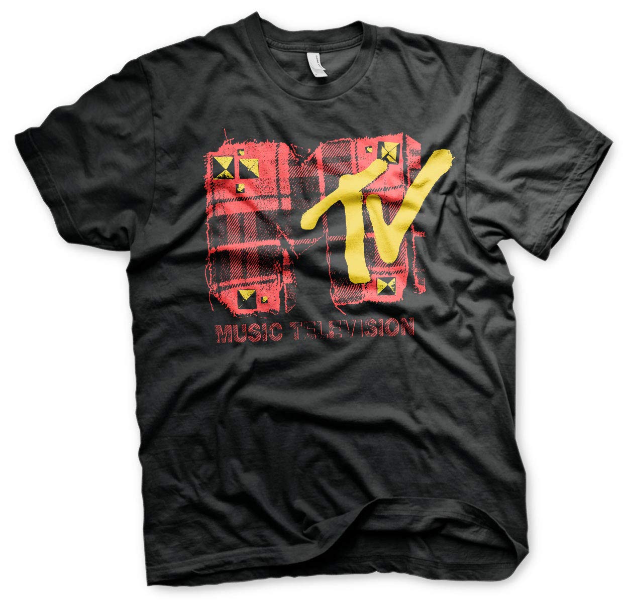 MTV Officially Licensed Plaid Mens T-Shirt Big & Tall Mens T-Shirt (Black), 3XL