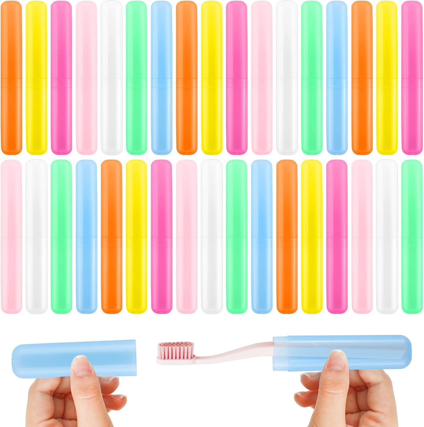 35 Pcs Travel Toothbrush Case, 7 Colors Plastic Toothbrush Storage | Portable Dust-Proof Toothbrushes Case Holder, Breathable Toothbrushes Container for Travel Camping Home School Business