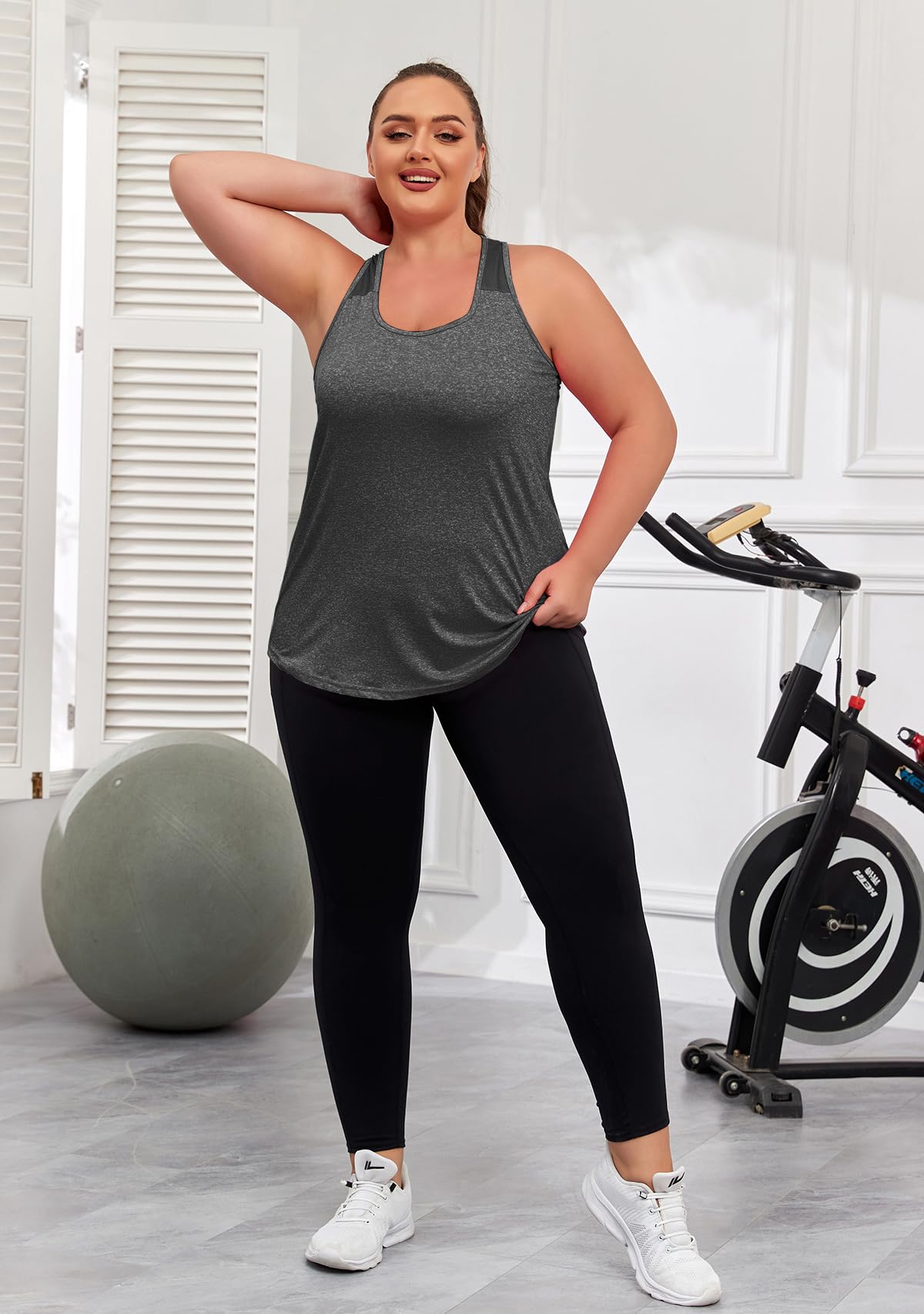 ForHailey Camiseta deportiva sin mangas para mujer, talla grande, con espalda cruzada