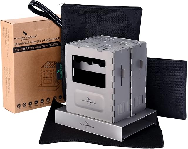 Boundless Voyage Camping Stove Portable Folding Titanium Stove Wood Burning Stove Lightweight Compact Durable for Outdoor Backpacking Hiking Traveling Picnic BBQ Ti2010C