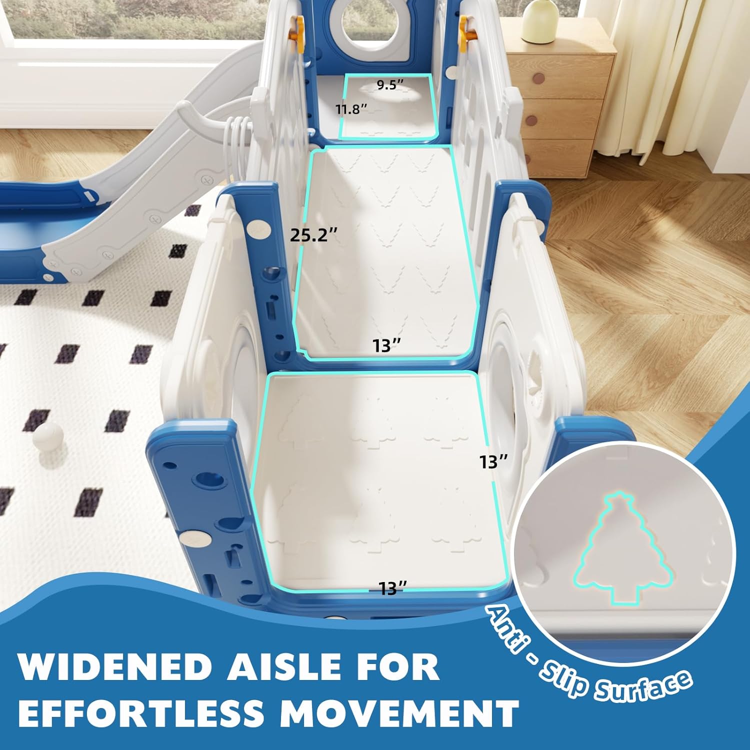 KORIMEFA 11 in 1 Toddler Slide Set - Baby Slide for Toddlers 1-3 with Ring Toss and Basketball Hoop, Indoor Outdoor Toddler Playset Playground, Blue