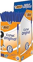 BIC Cristal Original Blue Ballpoint Pens Medium Tip 1.0mm Pack of 50 Pens School Office Stationery Supplies