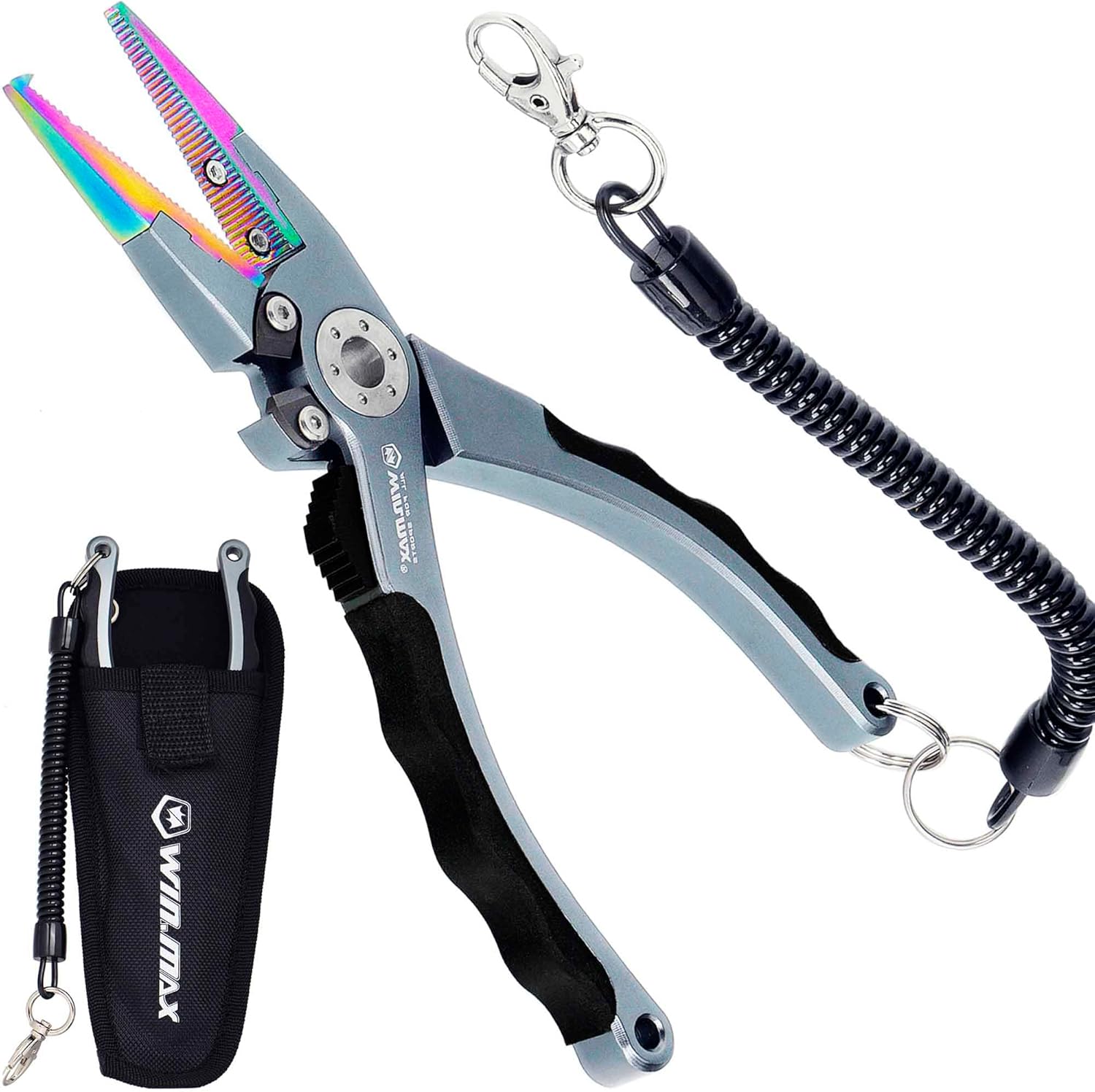 Fishing Pliers for Saltwater & Freshwater, with line Cutter, 6 or 7.5 inch, Hook Remover Pliers, SUS420 Jaws with Titanium Coating, Tungsten Carbide Cutter (Black, 7.5 inch)