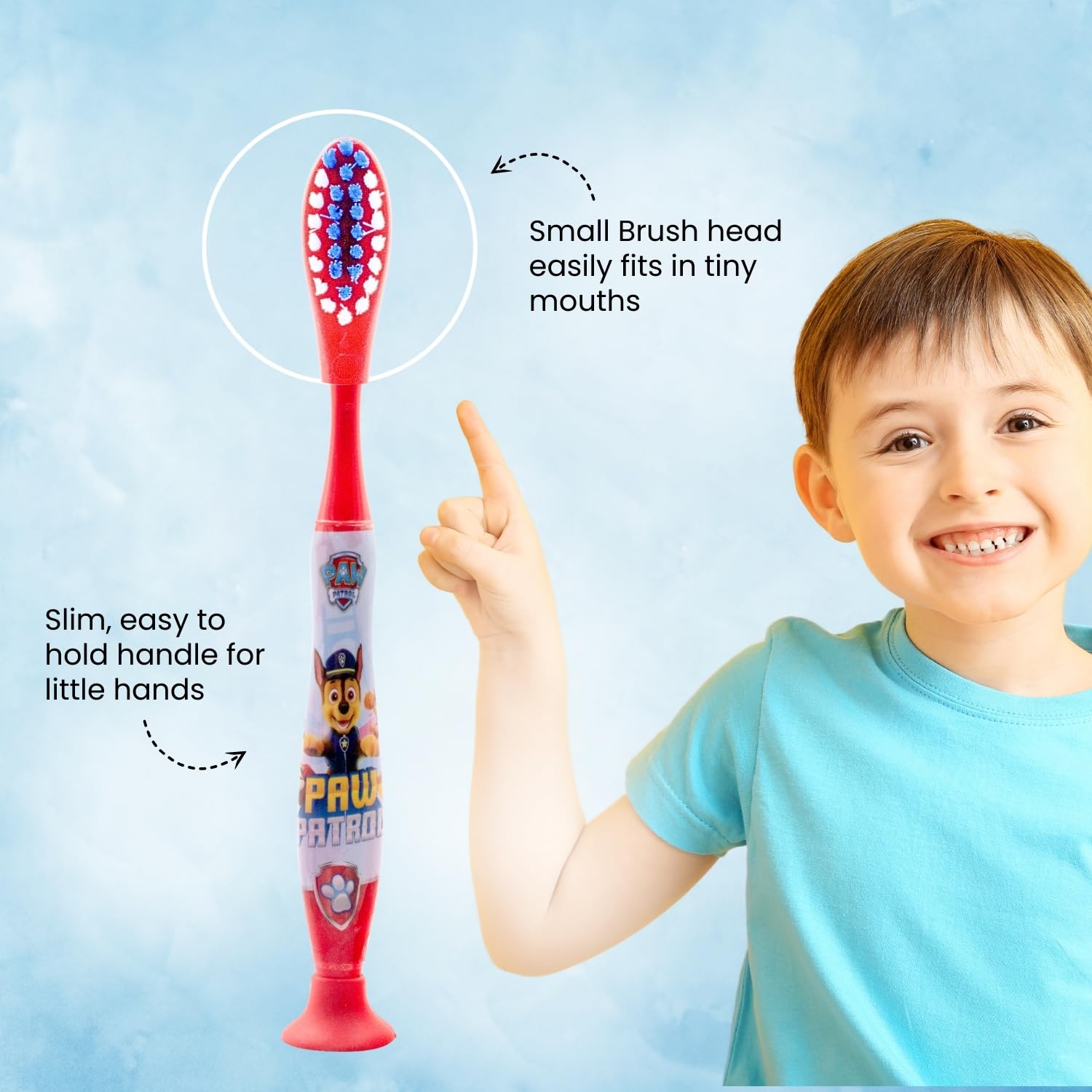 Paw Patrol, set da viaggio per bambini, include dentifricio aromatizzato alla fragola e spazzolino a setole morbide con ventosa e tappo protettivo, kit per l'igiene orale adatto ai viaggi per bambini