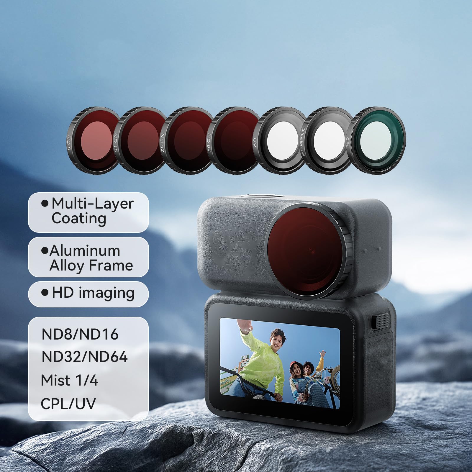 Filtro protettivo impermeabile per lenti per action camera ad alta trasmissione della luce Telaio in lega di alluminio Opt copertura in vetro