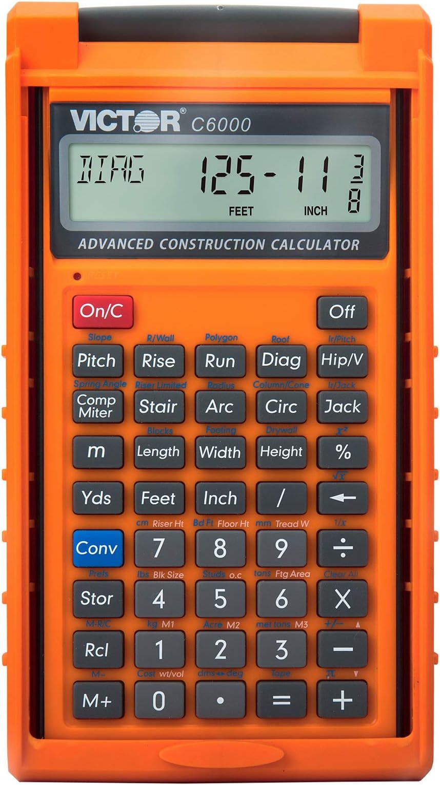 Victor C6000 Advanced Construction Calculator with Protective Case Displays in Fractional or Dimensional Forms Perfect for Carpenters,Renovators,Remodelers,Builders,Framers,Contractors, Estimators