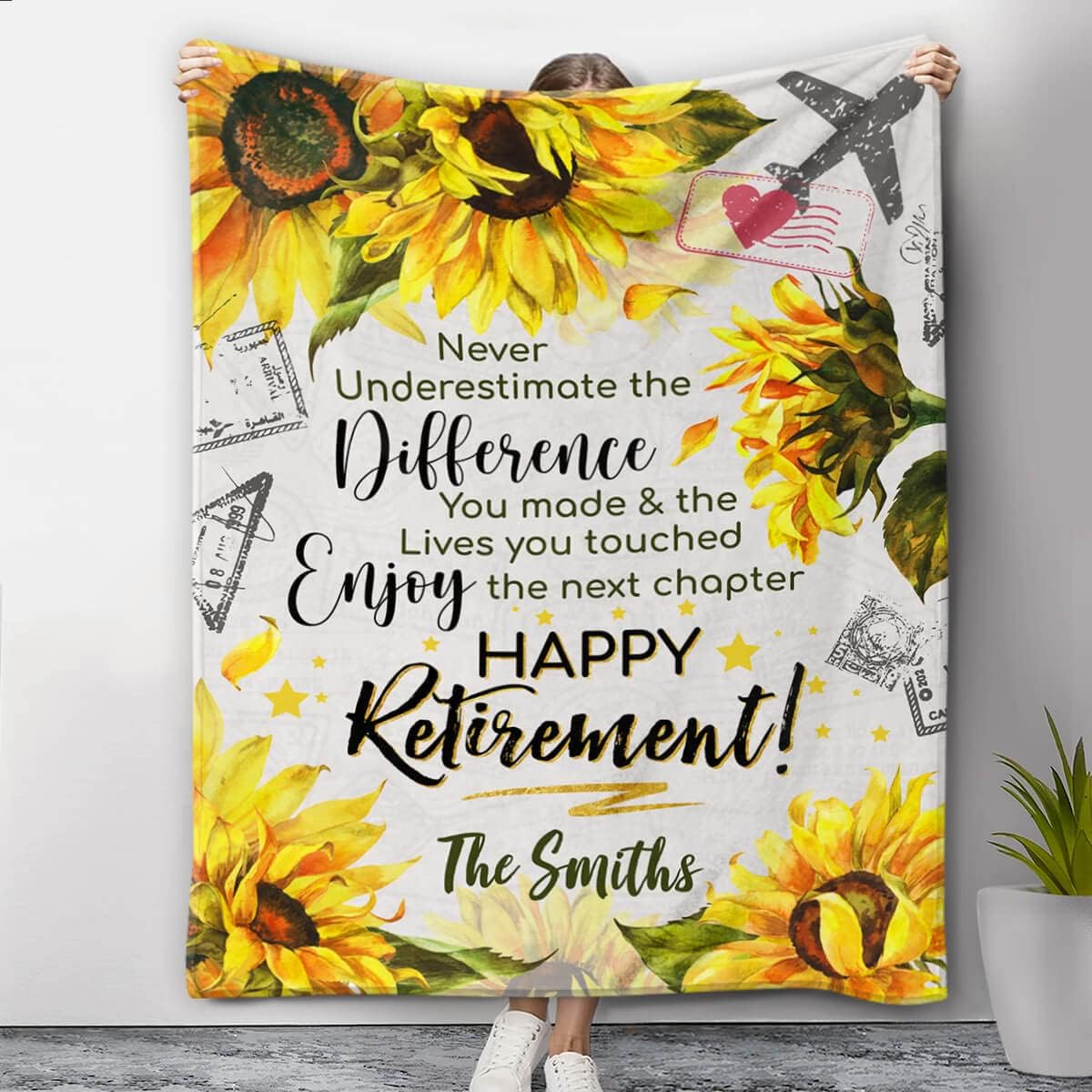 Custom Sunflower Retirement Blanket, Retirement Gifts for Women, Farewell Gifts for Coworkers - Fleece Throw Blanket 50"x60" (60"x80")