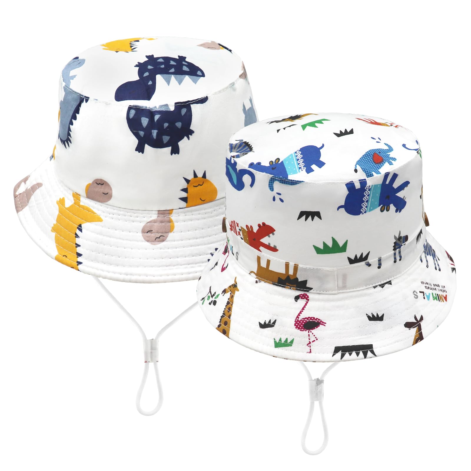 GLGHMH2pcs Kids Bucket Sun Hat, Cute Print Toddler Summer Sun Protection Bucket Hats with adjustable head drawstring, Adjustable Baby Hat for Infant Kids Toddler