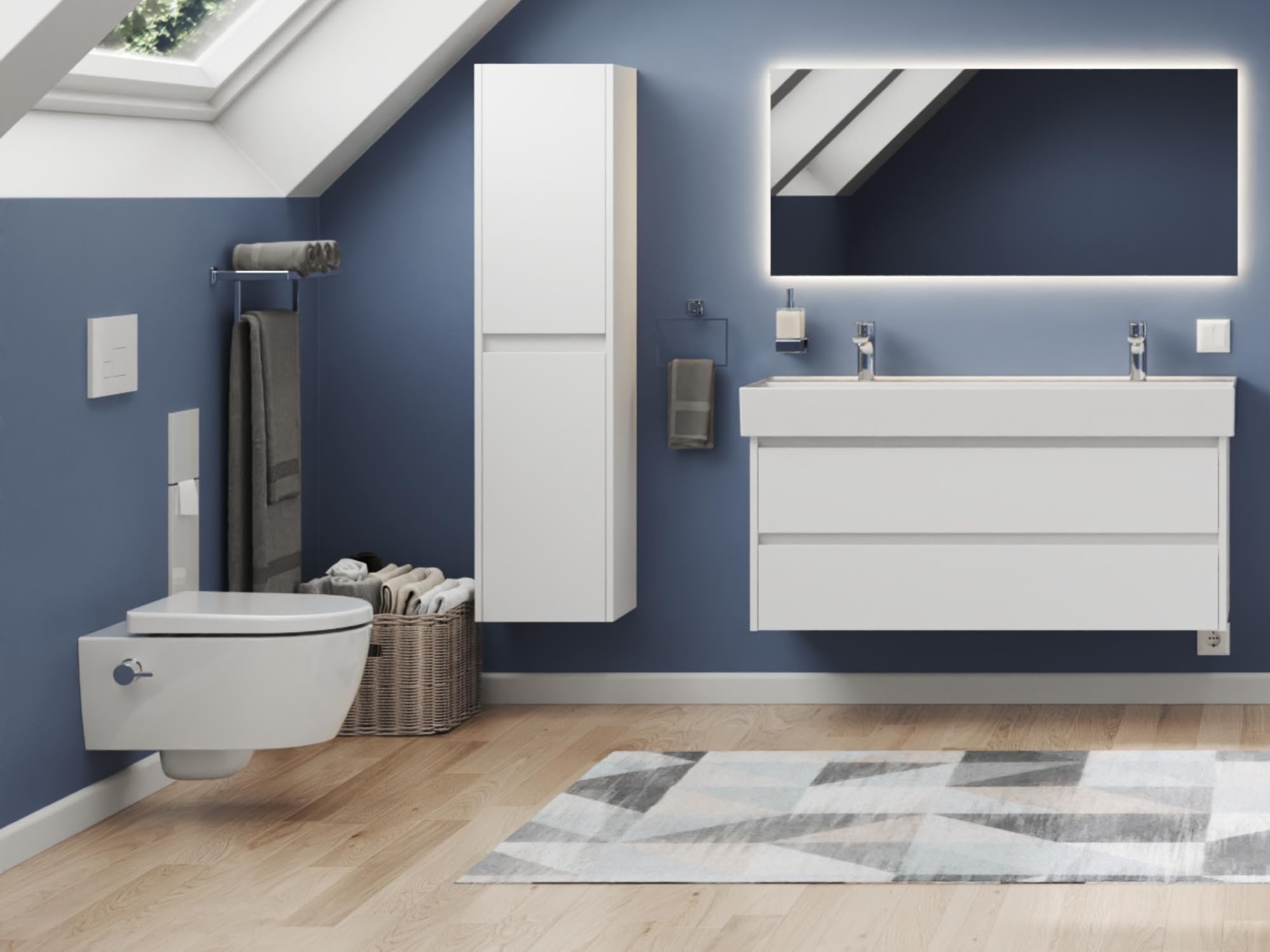 SSWW WC-doccia sospeso con rubinetteria acqua calda/fredda, vaso a parete con bordo di scarico, funzione Taharet-Bidet, sedile Softclose Duroplast, ceramica bianco lucido, 54 cm