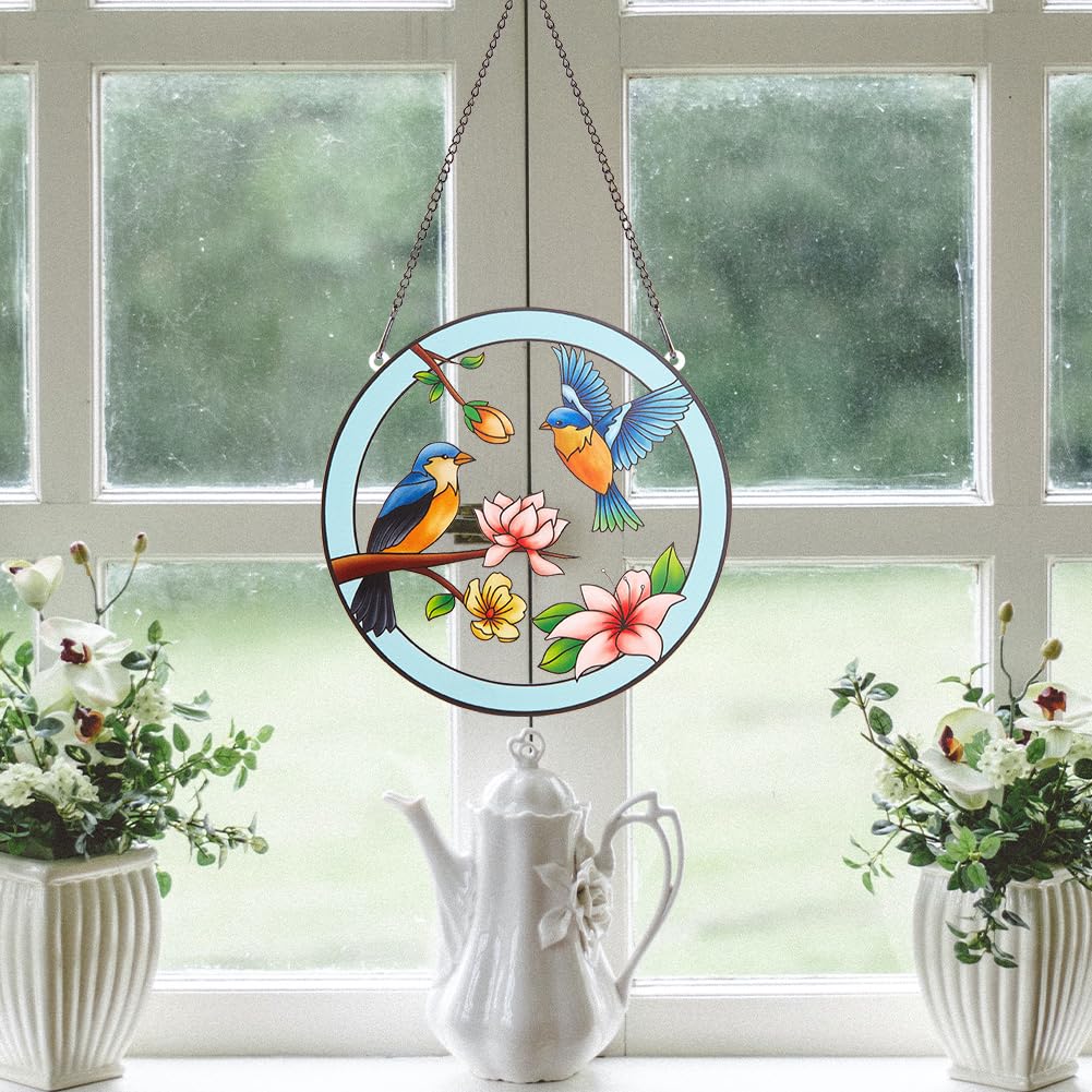 Uccelli in Vetro colorato Acchiappasoli, Tendaggi per finestre Ornamenti per Uccelli Colorati Finestra Suncatcher Serie di Uccelli Ornamenti artistici Ciondolo Decorazione Domestica