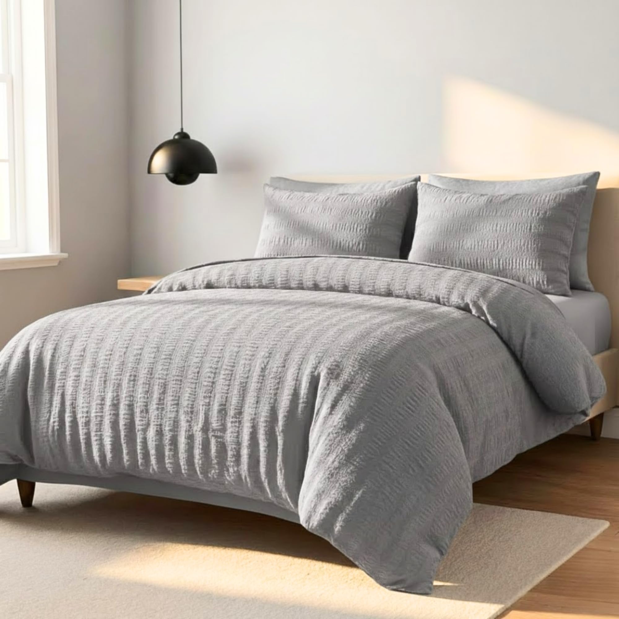 Z&A Homz Z&A Bedding Super King Seersucker Duvet Cover Silver - Breathable & Washable Comforter with Pillowcases - Luxury Soft Brushed Microfiber Quilt Cover - Easy Care Comforter Set — image 1