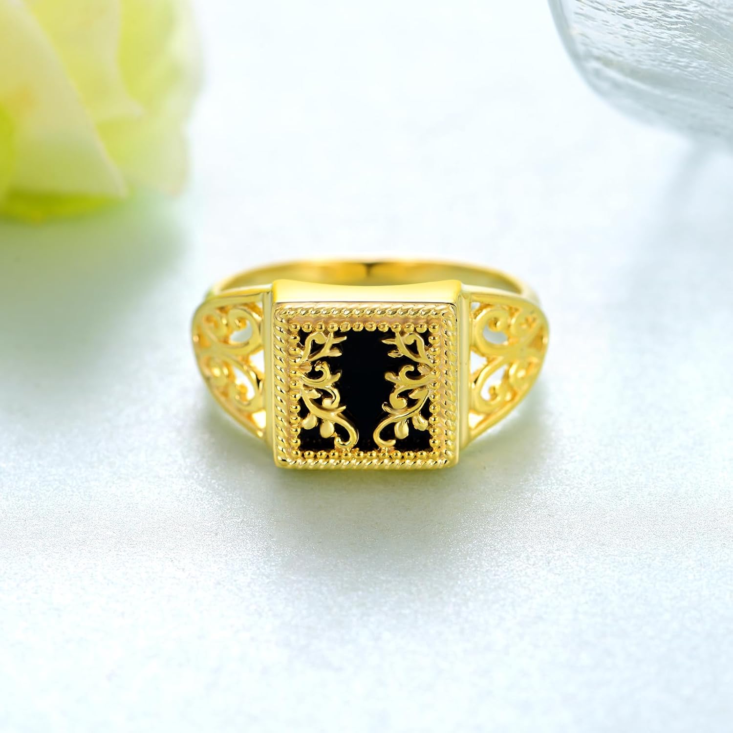 Black Onyx Ring 925 Sterling Silver Black Onyx Rings for Women Gold Plated Filigree Rings for Women Men - Image 3