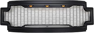 Paragon Front Grille for 2017-19 Ford F250/F350 - Raptor Mesh Style Full Front Grill with Three LED Lights (Matte Black)