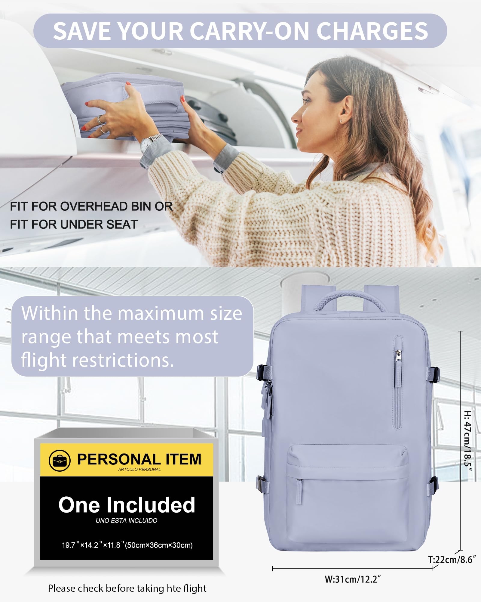 BJLFS Borse da Cabina per Ryanair 40×20×25 Bagaglio a Mano Easyjet 45×36×20 Borsa Zaino da Viaggio, Zaino da trekking,Zaino Casual per laptop da 14 pollici per scuola