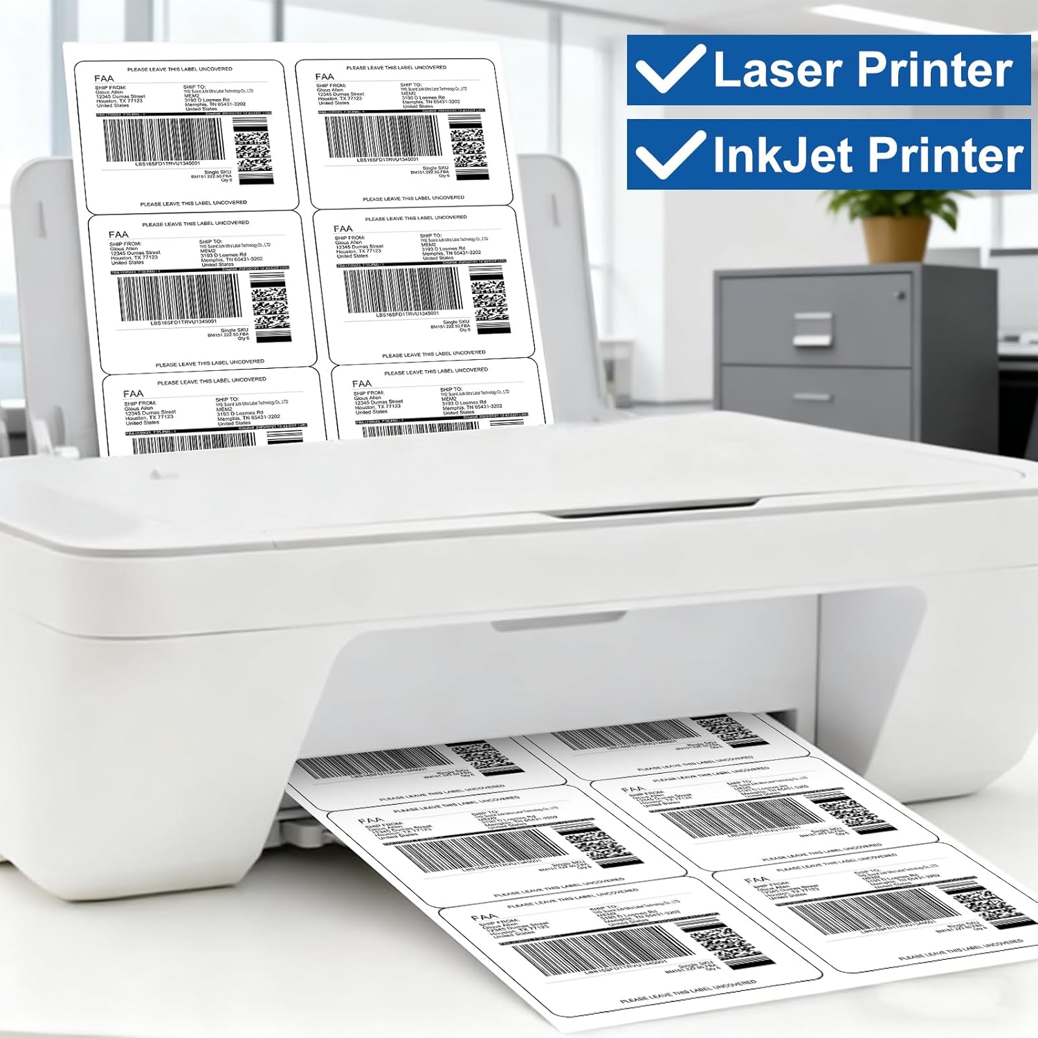 3-1/3" x 4" Shipping Address Label 2000 Sheets, Laser&Inkjet Printer Label 8.5x11in Printable Sticker Paper 6up/Page, White Mailing Labels for Package Envelope