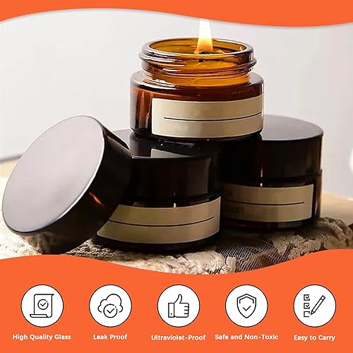 Miniatura 5 de Tanstic 30 tarros de vidrio ámbar con tapa, incluyendo 20 tarros de vidrio redondos ámbar de 0.17 onzas con tapas de forro interior y 10 cucharas de