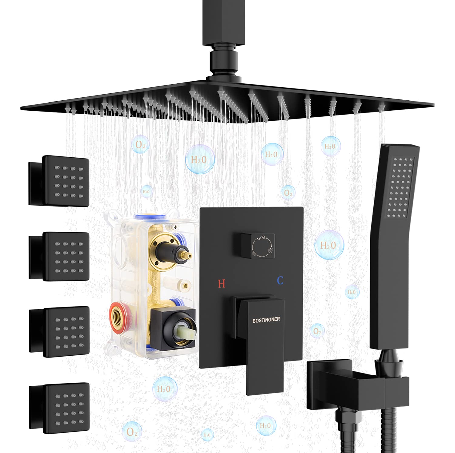 Buy Black Shower System with Body Spray Jets 10 Inch Rainfall Shower Ceiling ed Full Body Shower