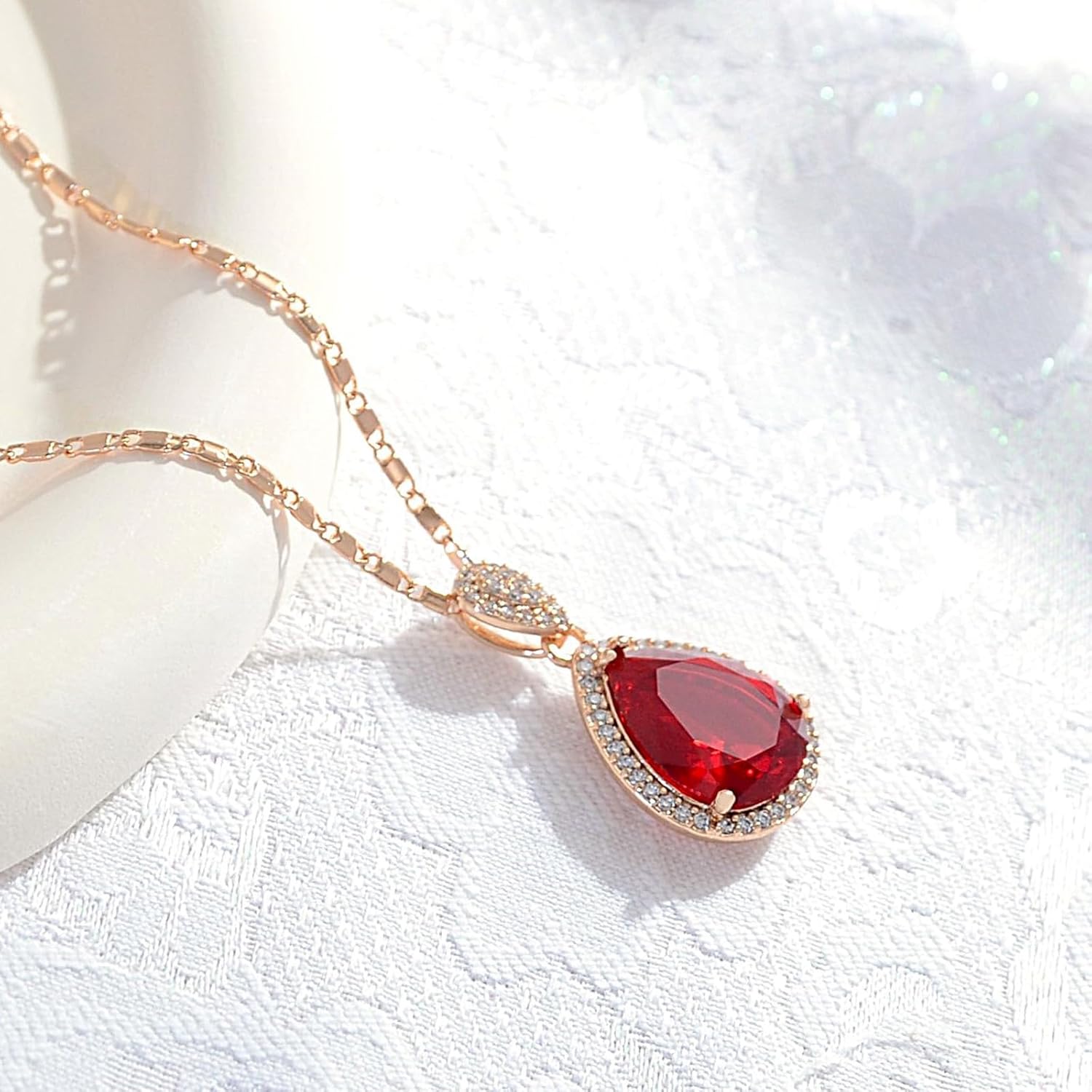 TIMEMARTIX 18K Gold White/Blue/Green/Red Rhinestones Water Drop Necklace
